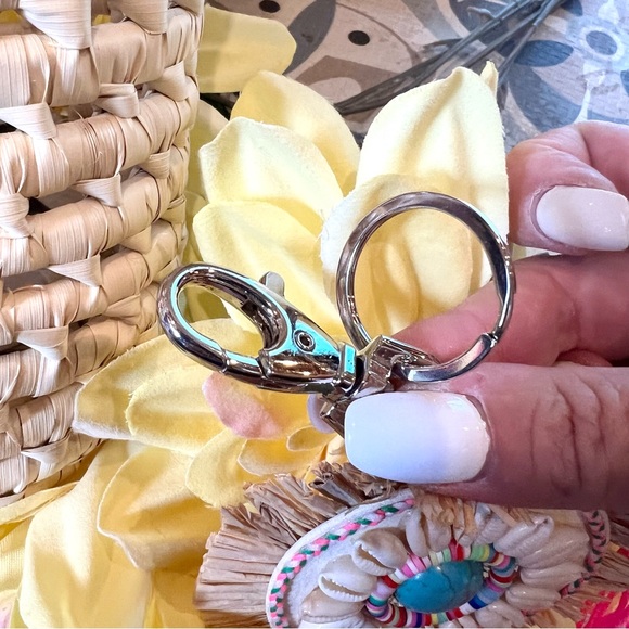 New Handmade Beaded Bohemian Medallion With Shells Neon Fringe Bag Clip Key Ring - Picture 6 of 7